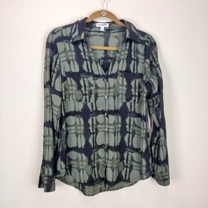 Express Green Black Camo Pattern Button Down Top